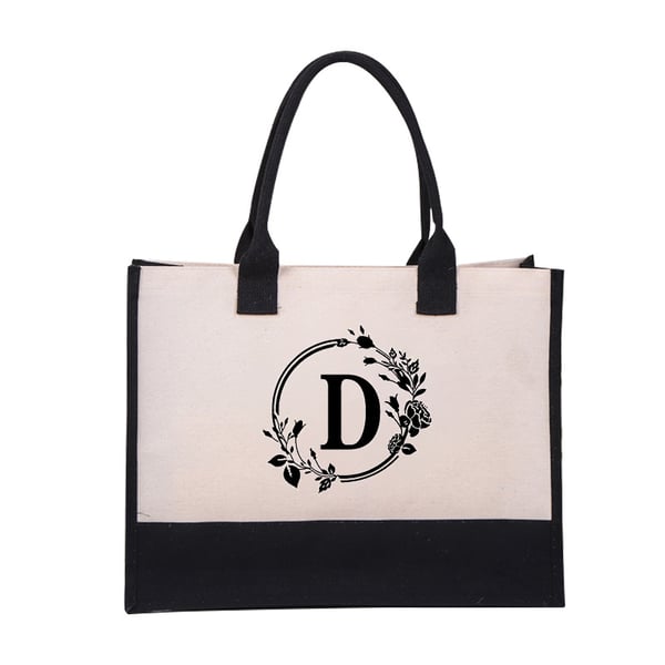 【🎁Mother's Day Gift】Perfect Gift-DIY Letter Canvas Bag Women Hit Color Simple Shoulder Shopping Tote Handbag