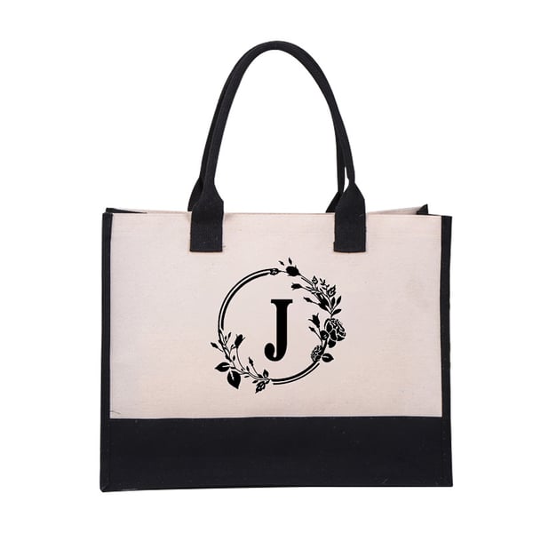 【🎁Mother's Day Gift】Perfect Gift-DIY Letter Canvas Bag Women Hit Color Simple Shoulder Shopping Tote Handbag