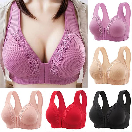 Breathable - Plus size bra fastened at front with non-steel hoops