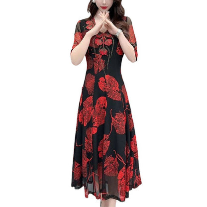 🔥Women's V-Neck Floral Waist-Slimming Long Dress