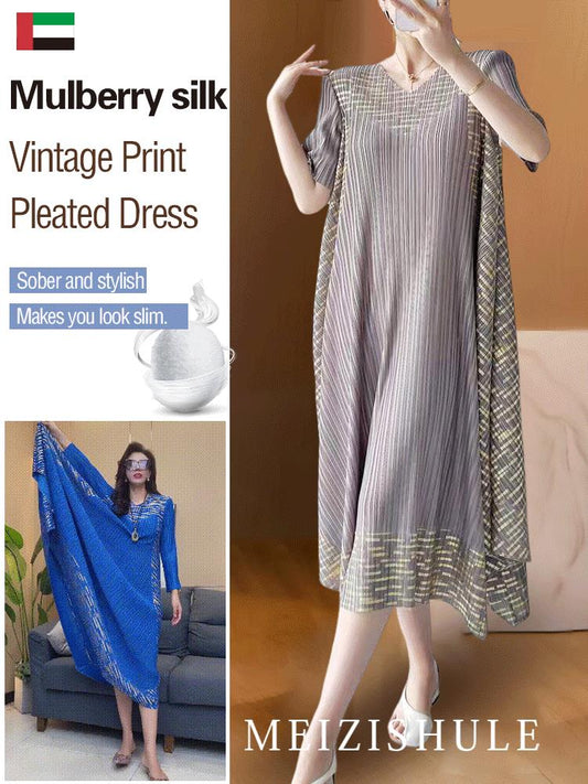 🌸Miyake Vintage Print Pleated Dress