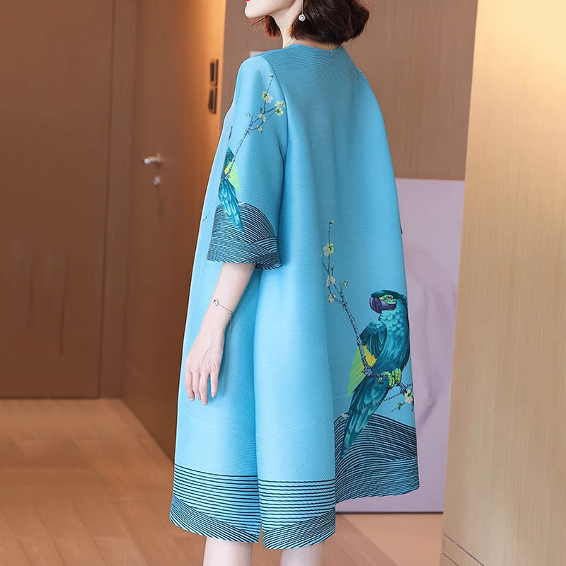 Women’s Ice Silk Vintage Print Crepe Dress